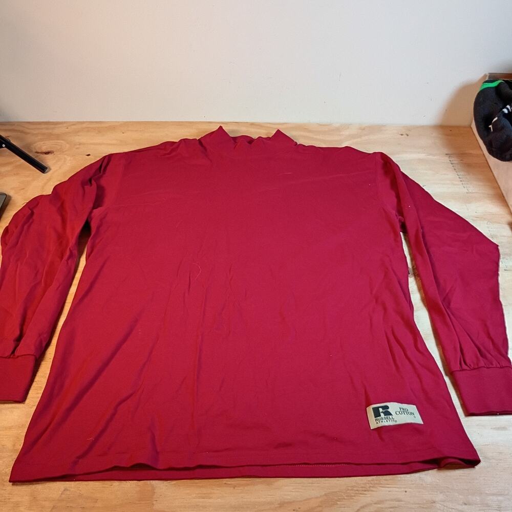 Vintage Russell Athletic Pro Cotton Mock Neck Long Sleeve Shirt Mens Large Red